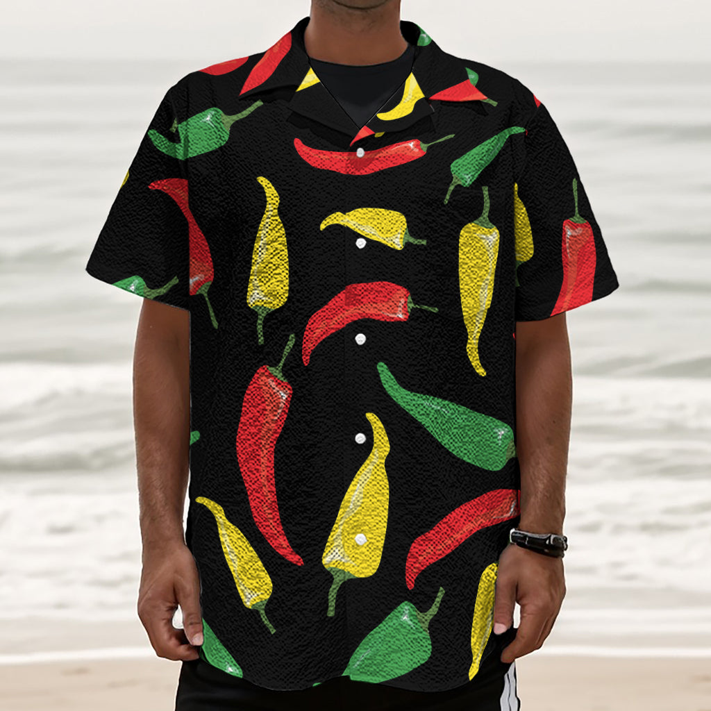 Colorful Chili Peppers Pattern Print Textured Short Sleeve Shirt