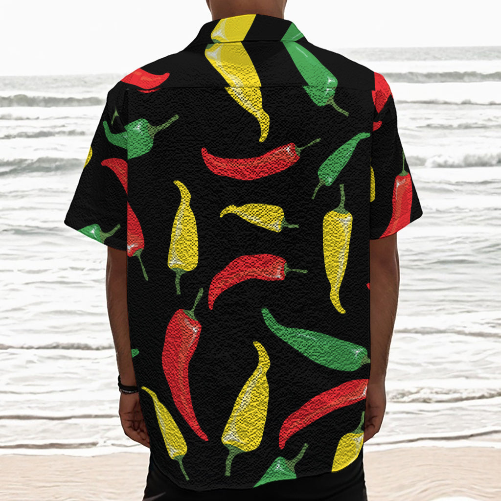 Colorful Chili Peppers Pattern Print Textured Short Sleeve Shirt