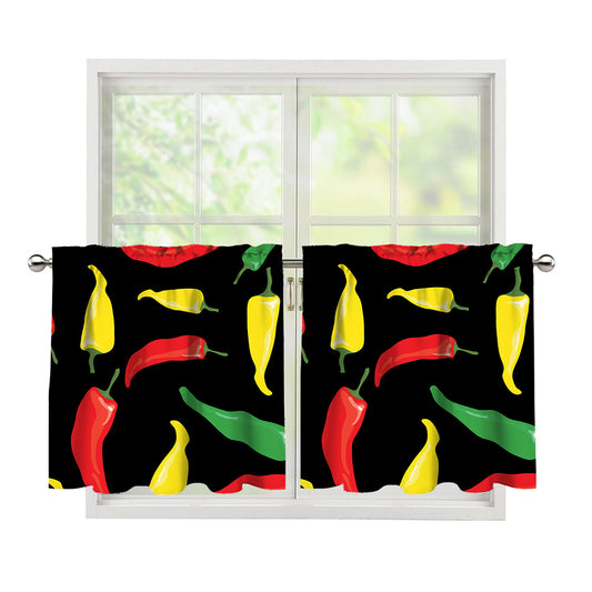 Colorful Chili Peppers Pattern Print Tier Curtains