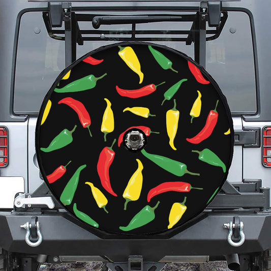 Colorful Chili Peppers Pattern Print Tire Cover With Camera Hole