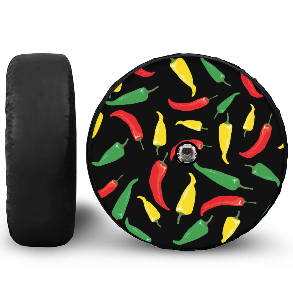Colorful Chili Peppers Pattern Print Tire Cover With Camera Hole