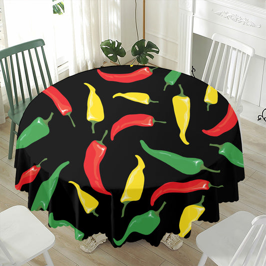 Colorful Chili Peppers Pattern Print Waterproof Round Tablecloth