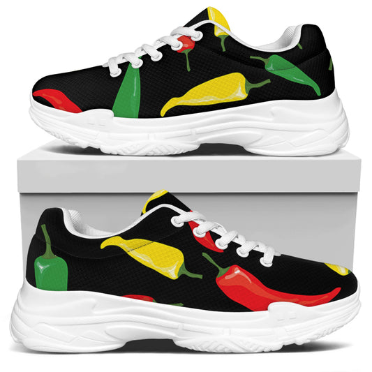 Colorful Chili Peppers Pattern Print White Chunky Shoes