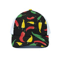 Colorful Chili Peppers Pattern Print White Mesh Trucker Hat