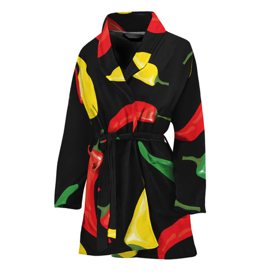 Colorful Chili Peppers Pattern Print Women's Bathrobe
