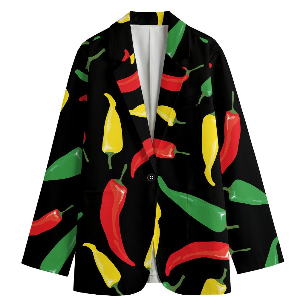 Colorful Chili Peppers Pattern Print Women's Blazer