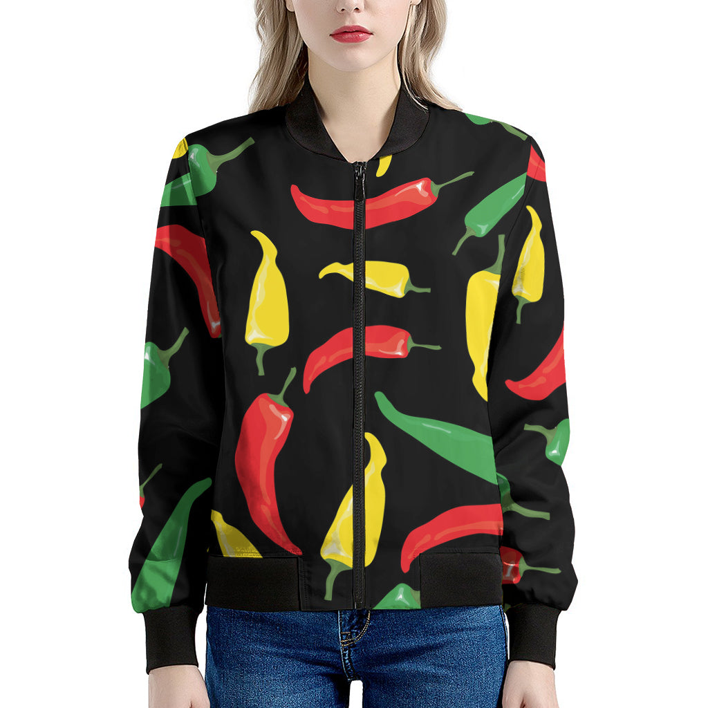 Colorful Chili Peppers Pattern Print Women's Bomber Jacket