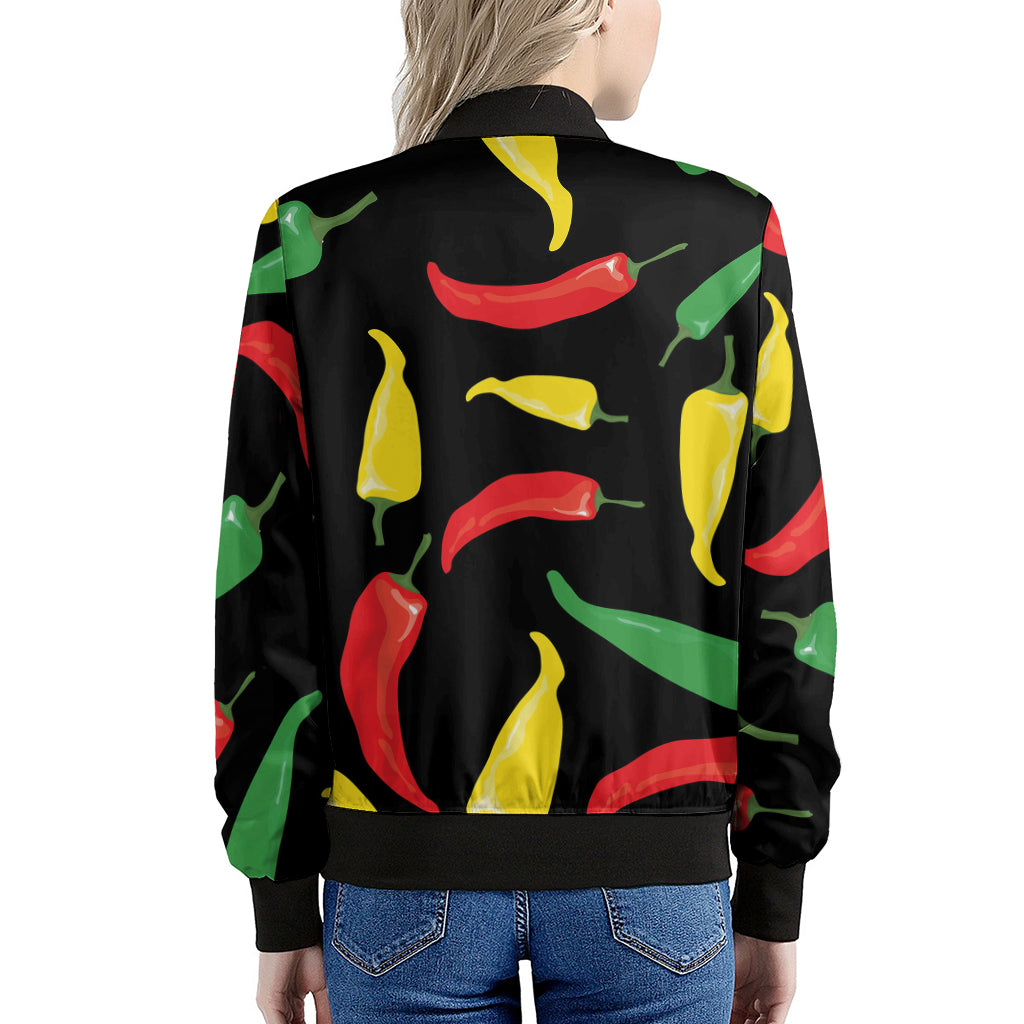 Colorful Chili Peppers Pattern Print Women's Bomber Jacket