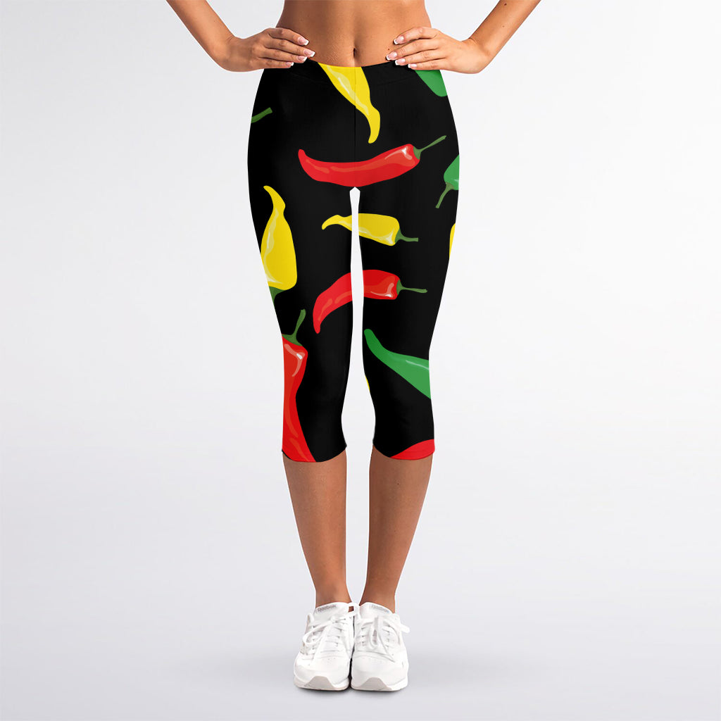 Colorful Chili Peppers Pattern Print Women's Capri Leggings