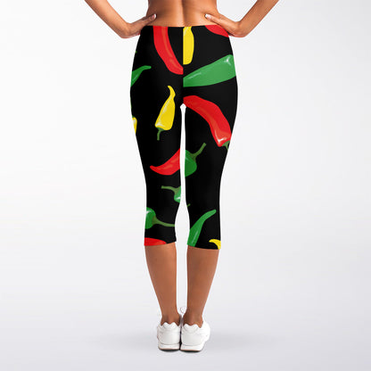 Colorful Chili Peppers Pattern Print Women's Capri Leggings