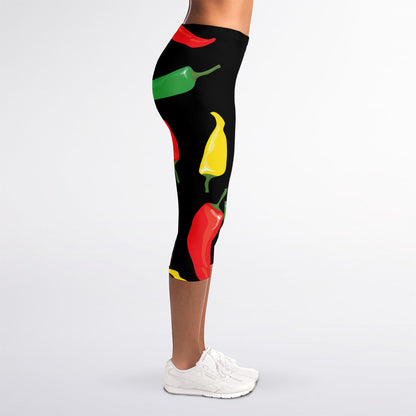 Colorful Chili Peppers Pattern Print Women's Capri Leggings