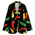 Colorful Chili Peppers Pattern Print Women's Cotton Blazer