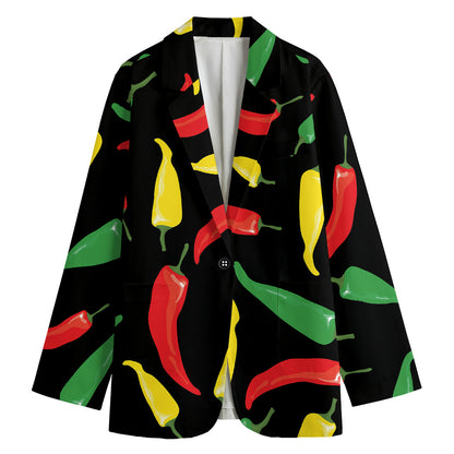 Colorful Chili Peppers Pattern Print Women's Cotton Blazer