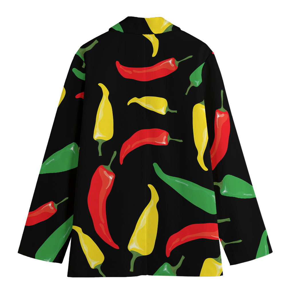 Colorful Chili Peppers Pattern Print Women's Cotton Blazer