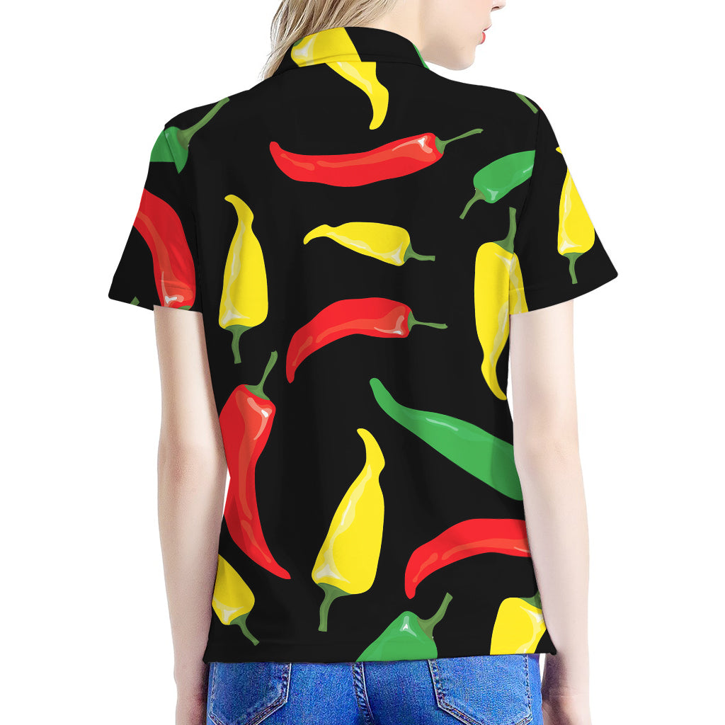 Colorful Chili Peppers Pattern Print Women's Polo Shirt