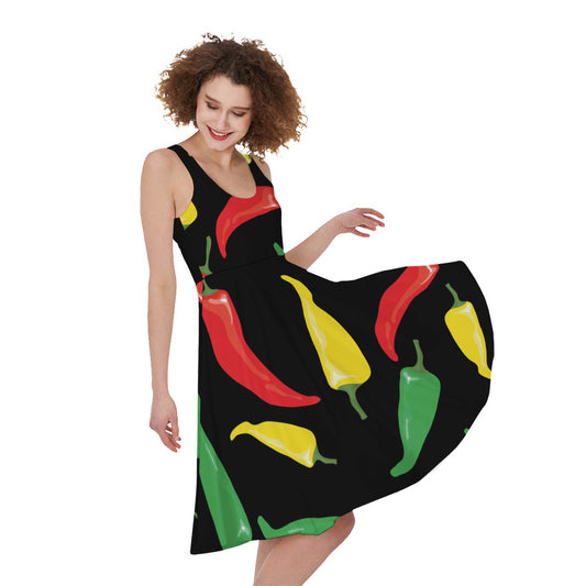 Colorful Chili Peppers Pattern Print Women's Sleeveless Dress