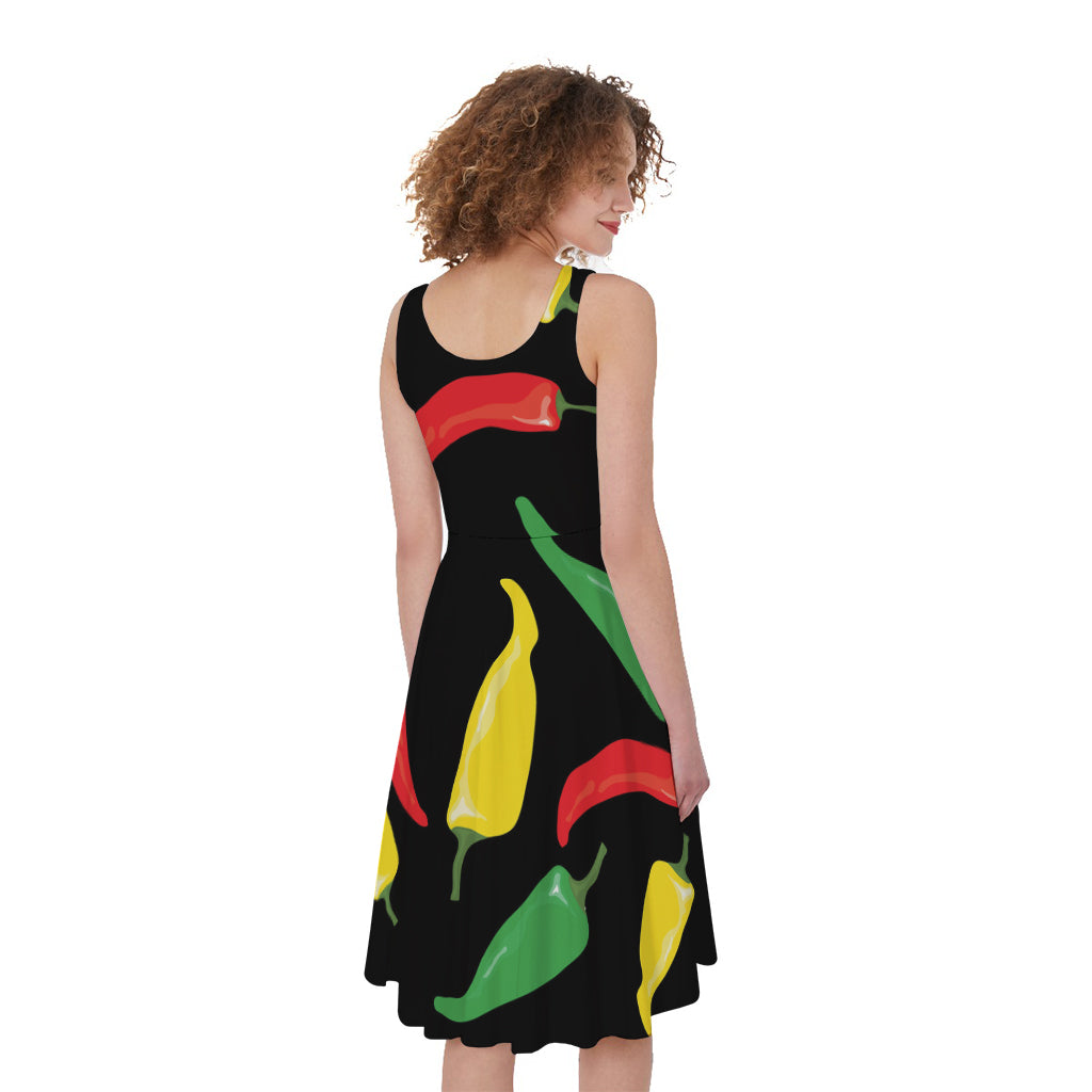 Colorful Chili Peppers Pattern Print Women's Sleeveless Dress