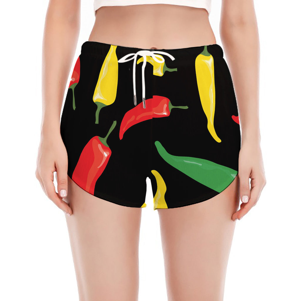Colorful Chili Peppers Pattern Print Women's Split Running Shorts
