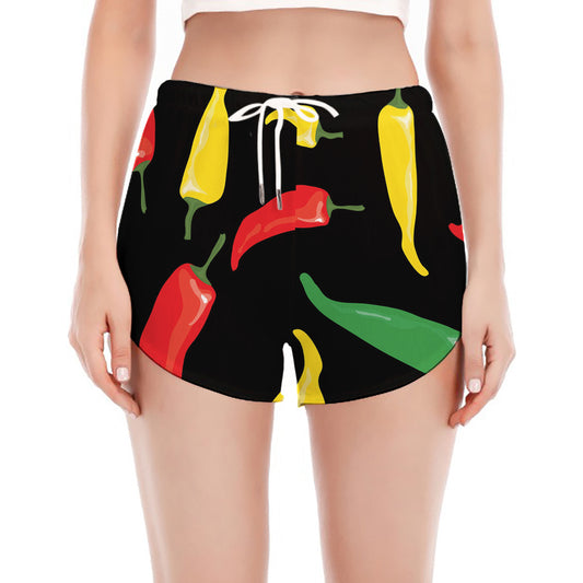 Colorful Chili Peppers Pattern Print Women's Split Running Shorts