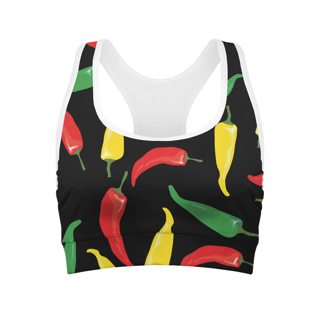 Colorful Chili Peppers Pattern Print Women's Sports Bra