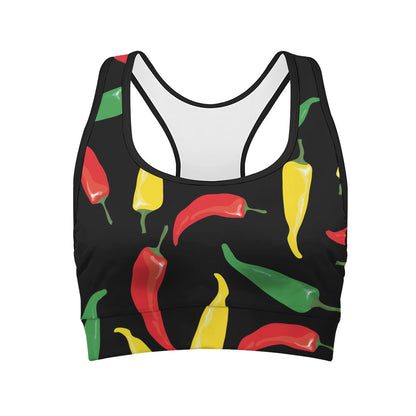 Colorful Chili Peppers Pattern Print Women's Sports Bra