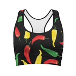 Colorful Chili Peppers Pattern Print Women's Sports Bra