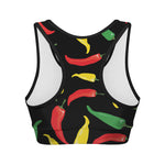 Colorful Chili Peppers Pattern Print Women's Sports Bra