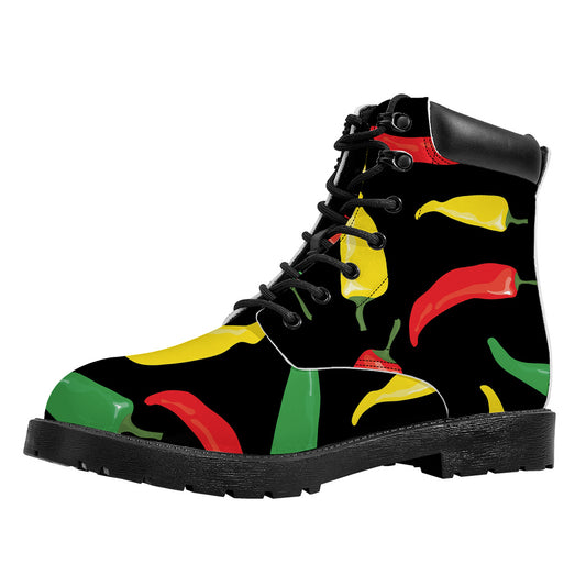 Colorful Chili Peppers Pattern Print Work Boots