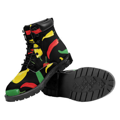 Colorful Chili Peppers Pattern Print Work Boots