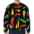 Colorful Chili Peppers Pattern Print Zip Sleeve Bomber Jacket