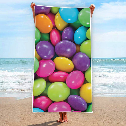 Colorful Chocolate Candy Print Beach Towel