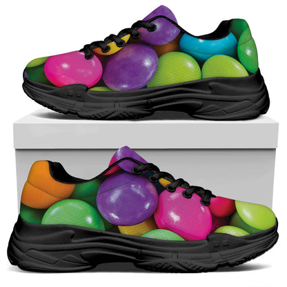 Colorful Chocolate Candy Print Black Chunky Shoes