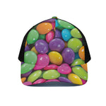 Colorful Chocolate Candy Print Black Mesh Trucker Cap