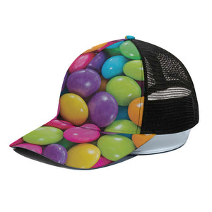 Colorful Chocolate Candy Print Black Mesh Trucker Cap