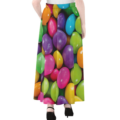 Colorful Chocolate Candy Print Chiffon Maxi Skirt