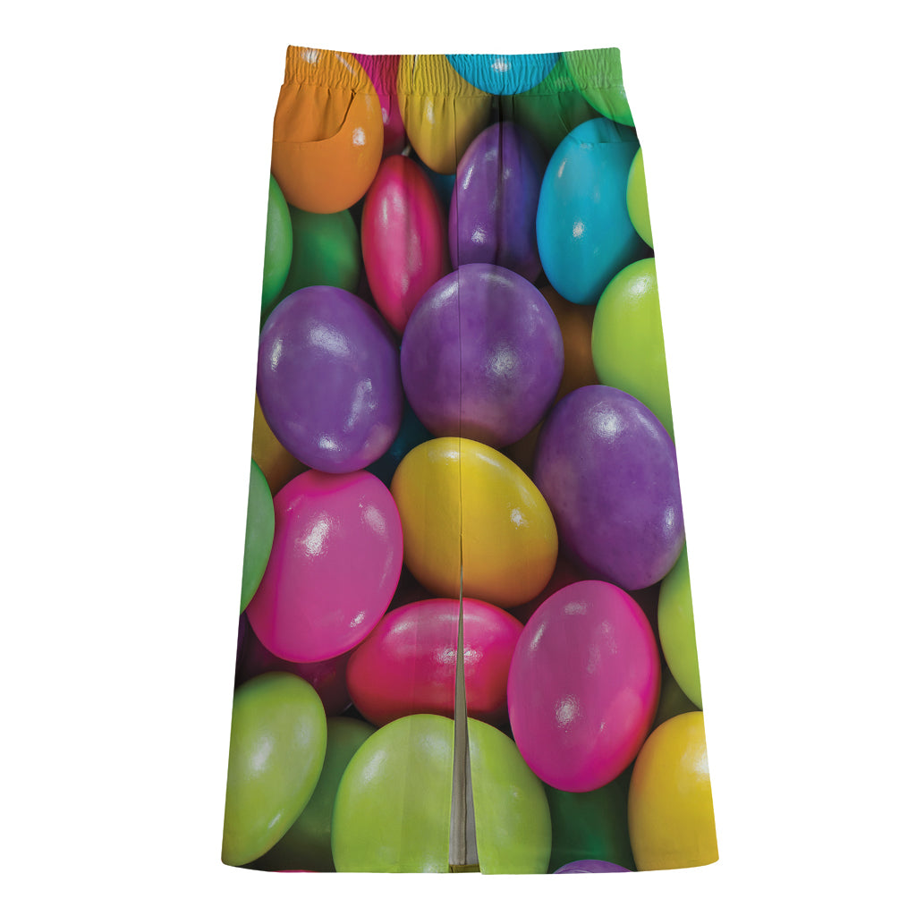 Colorful Chocolate Candy Print Cotton Front Slit Maxi Skirt