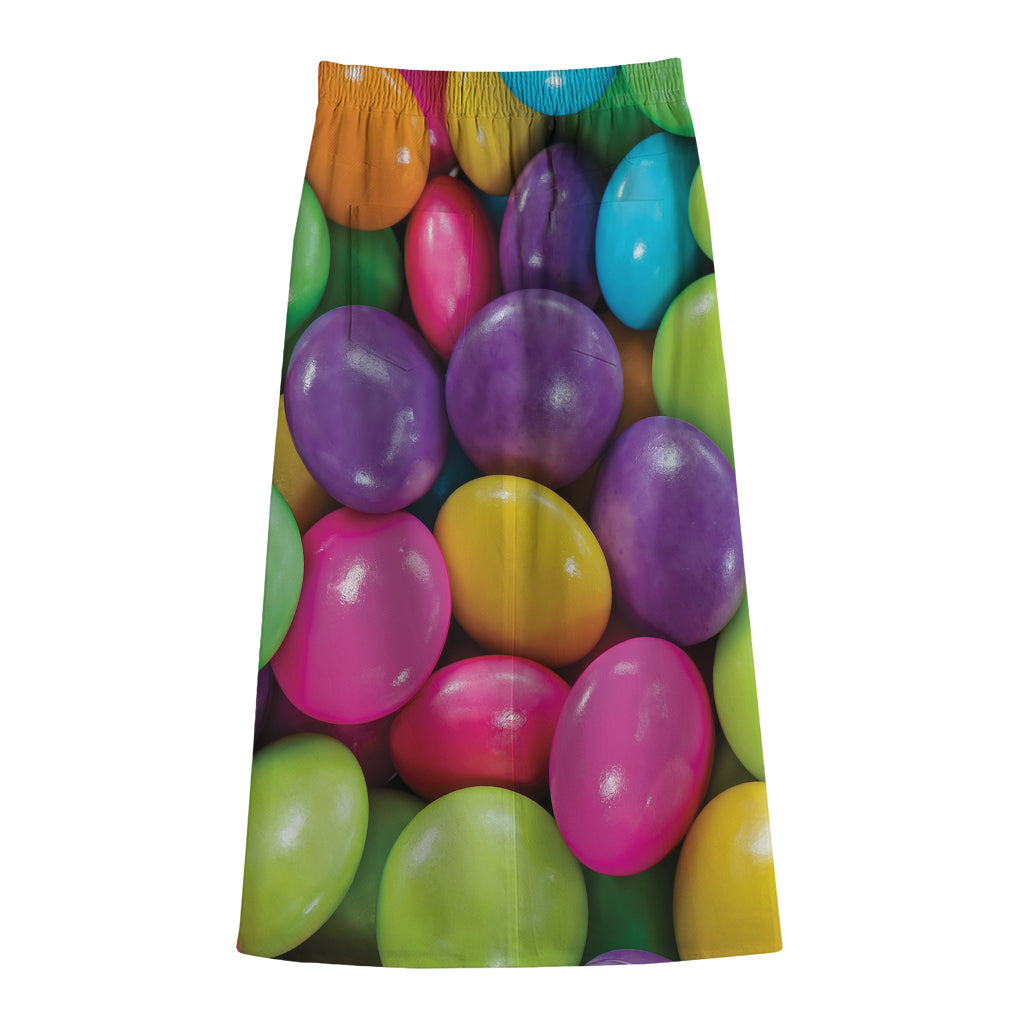 Colorful Chocolate Candy Print Cotton Front Slit Maxi Skirt