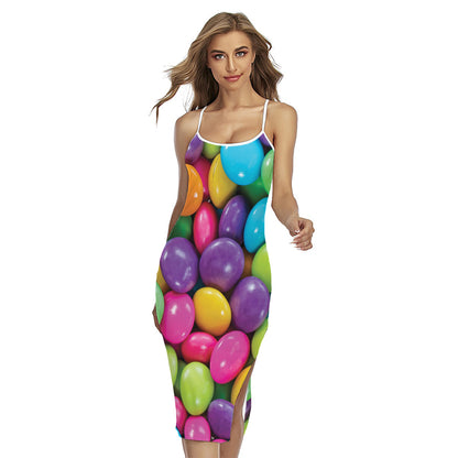 Colorful Chocolate Candy Print Cross Back Cami Dress