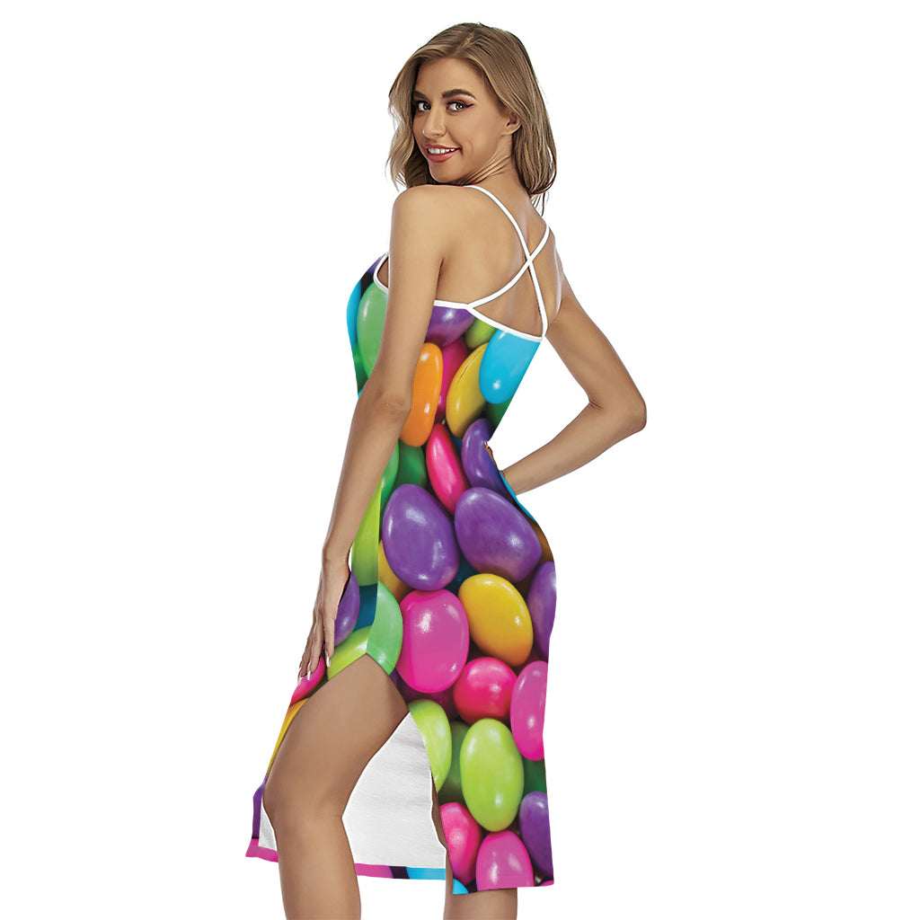 Colorful Chocolate Candy Print Cross Back Cami Dress
