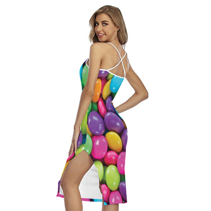 Colorful Chocolate Candy Print Cross Back Cami Dress