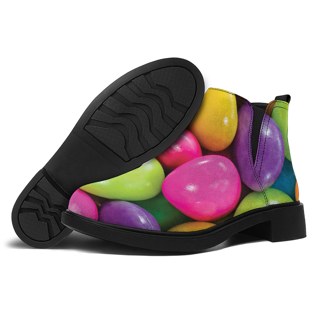 Colorful Chocolate Candy Print Flat Ankle Boots
