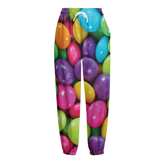 Colorful Chocolate Candy Print Fleece Lined Knit Pants