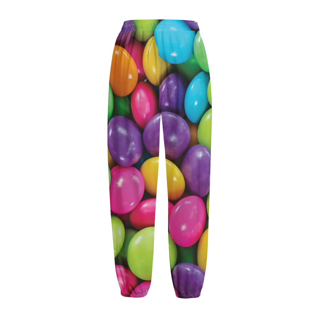 Colorful Chocolate Candy Print Fleece Lined Knit Pants