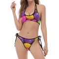 Colorful Chocolate Candy Print Halter Scoop Tie Side Bikini