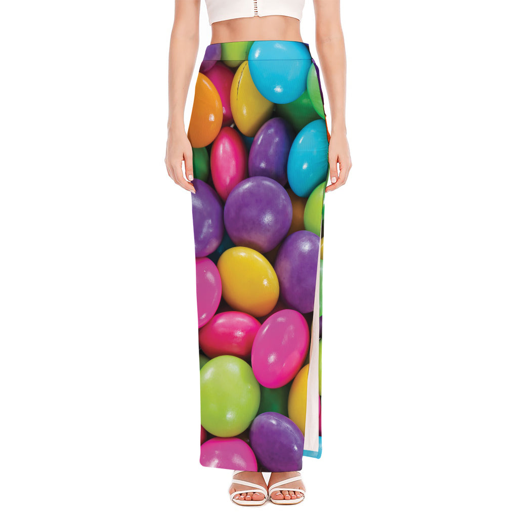 Colorful Chocolate Candy Print High Slit Maxi Skirt