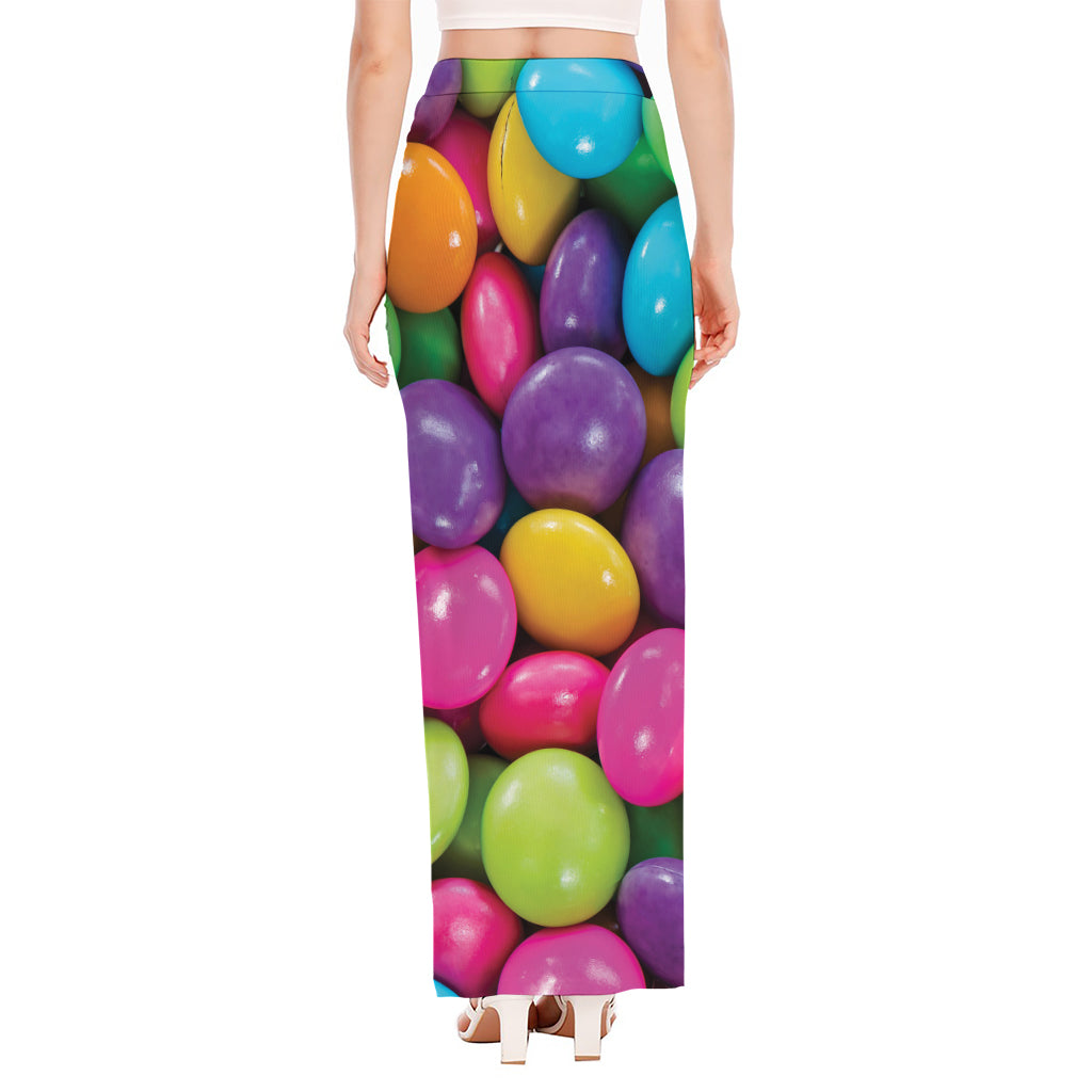 Colorful Chocolate Candy Print High Slit Maxi Skirt