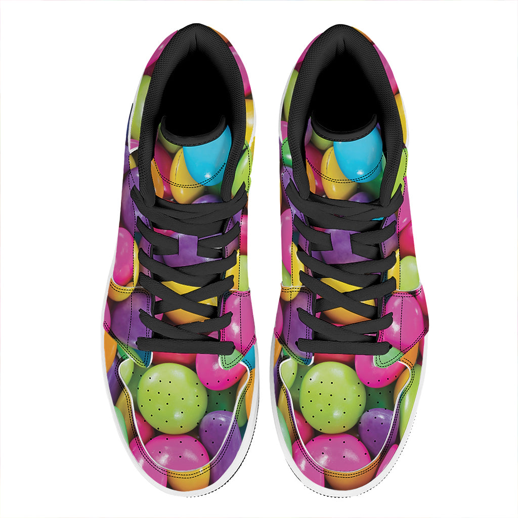 Colorful Chocolate Candy Print High Top Leather Sneakers