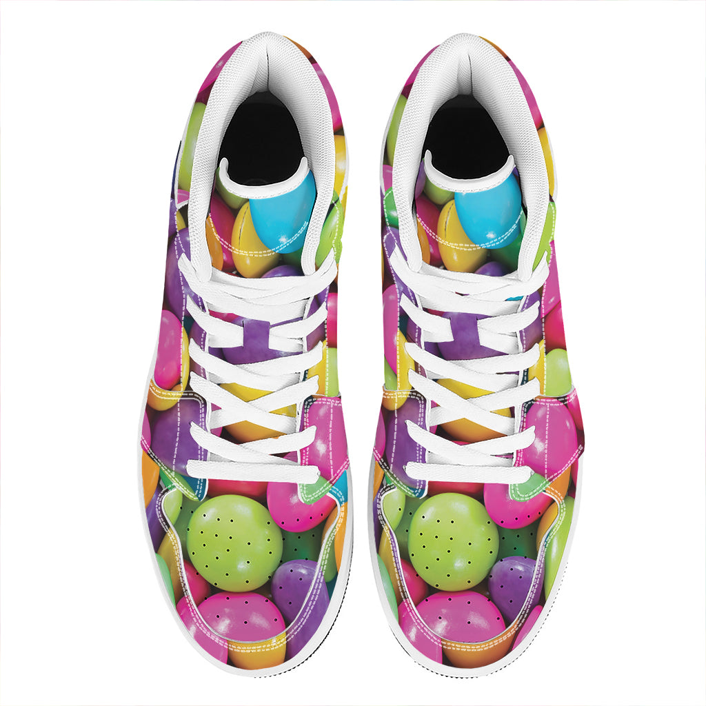 Colorful Chocolate Candy Print High Top Leather Sneakers