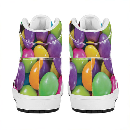 Colorful Chocolate Candy Print High Top Leather Sneakers