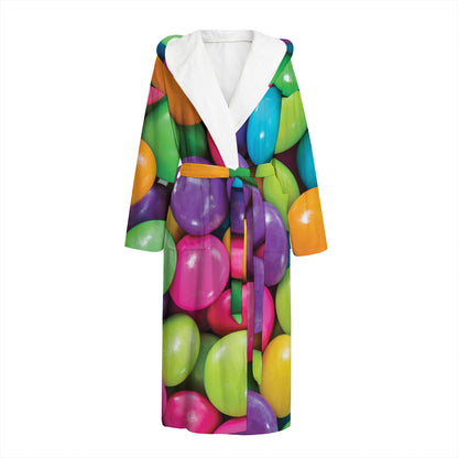 Colorful Chocolate Candy Print Hooded Bathrobe